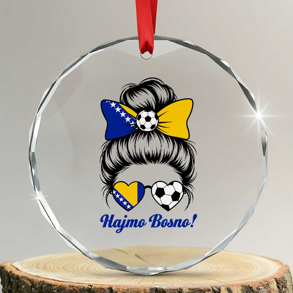 Bosnia Soccer Messy Bun Crystal Glass Ornament Hajmo Bosno Game Day Gift
