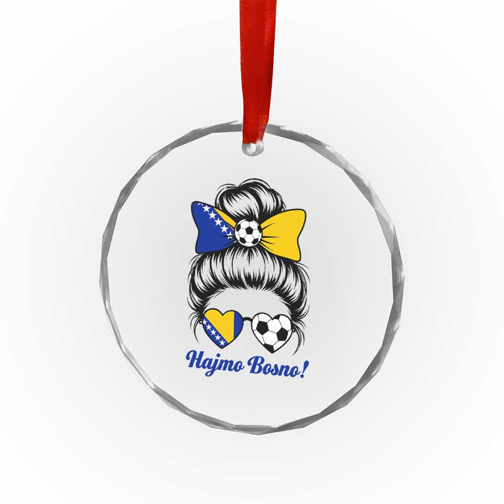 Bosnia Soccer Messy Bun Crystal Glass Ornament Hajmo Bosno Game Day Gift
