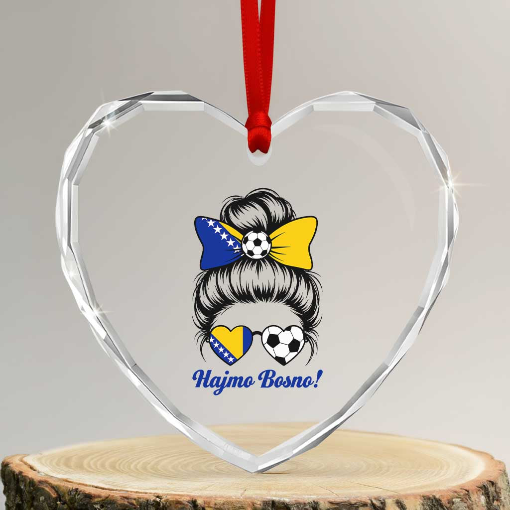 Bosnia Soccer Messy Bun Heart Crystal Glass Ornament Hajmo Bosno Game Day Gift TS12 Transparent Glass 3'' Heart Print Your Wear