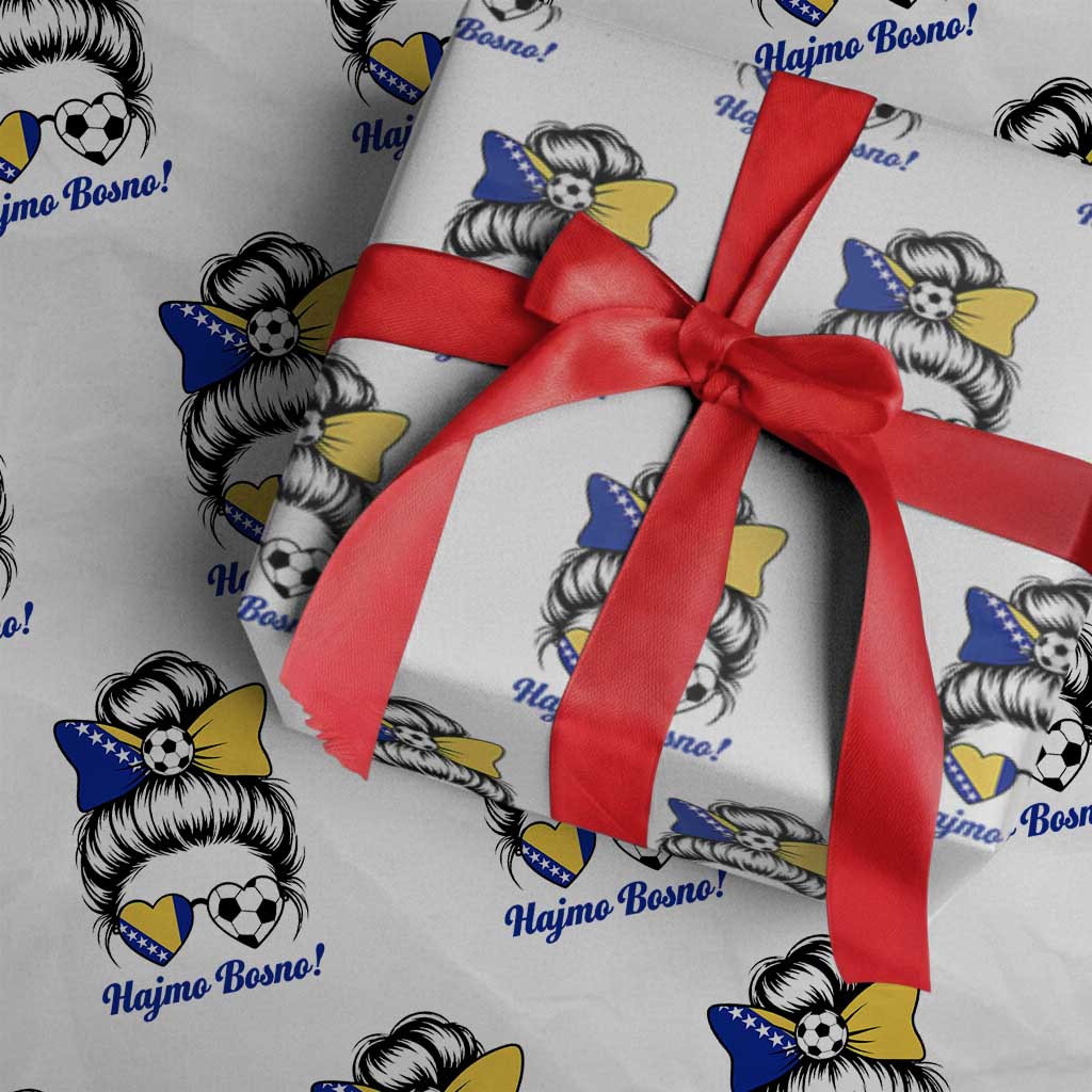 Bosnia Soccer Messy Bun Wrapping Paper Roll Hajmo Bosno Game Day Gift