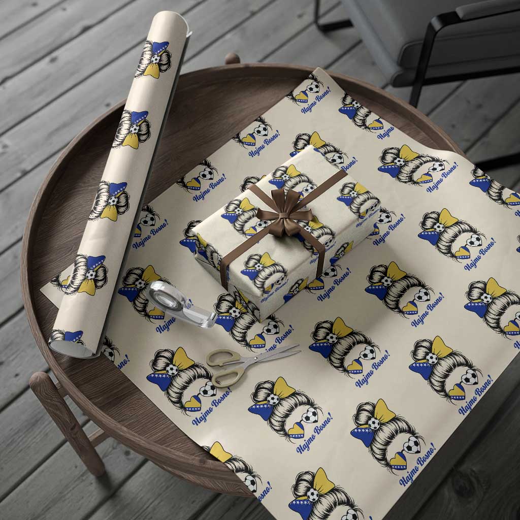 Bosnia Soccer Messy Bun Wrapping Paper Roll Hajmo Bosno Game Day Gift