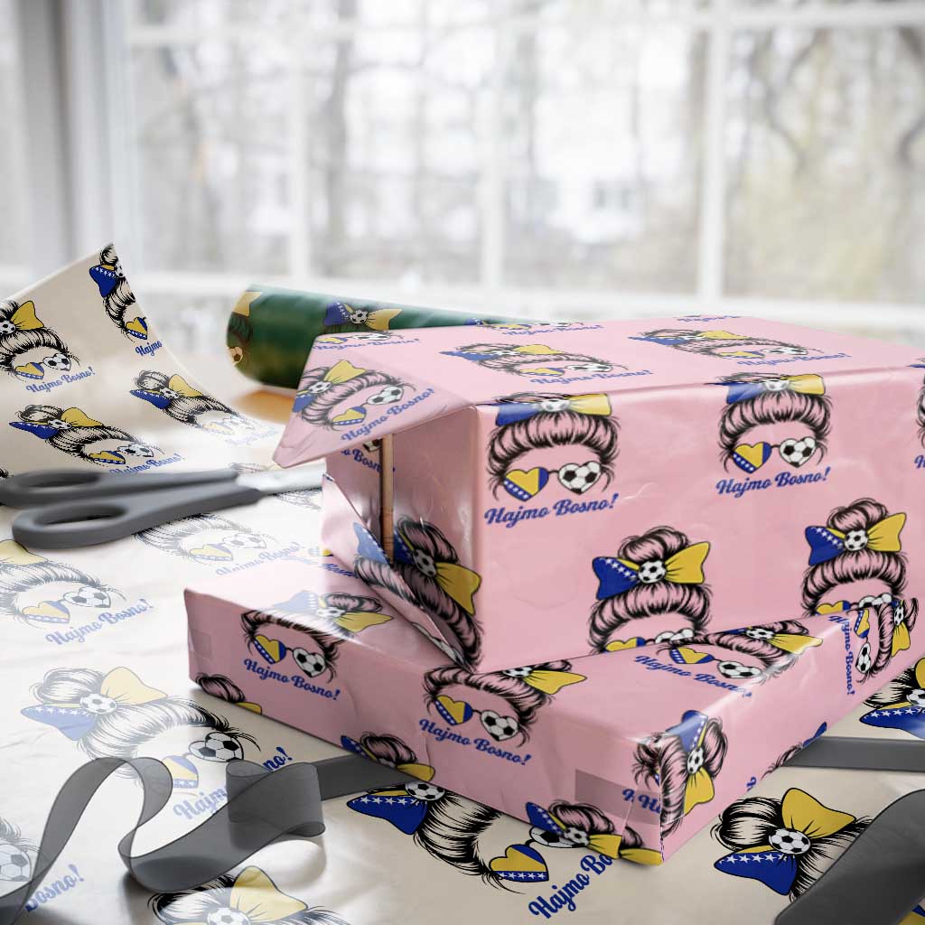 Bosnia Soccer Messy Bun Wrapping Paper Roll Hajmo Bosno Game Day Gift