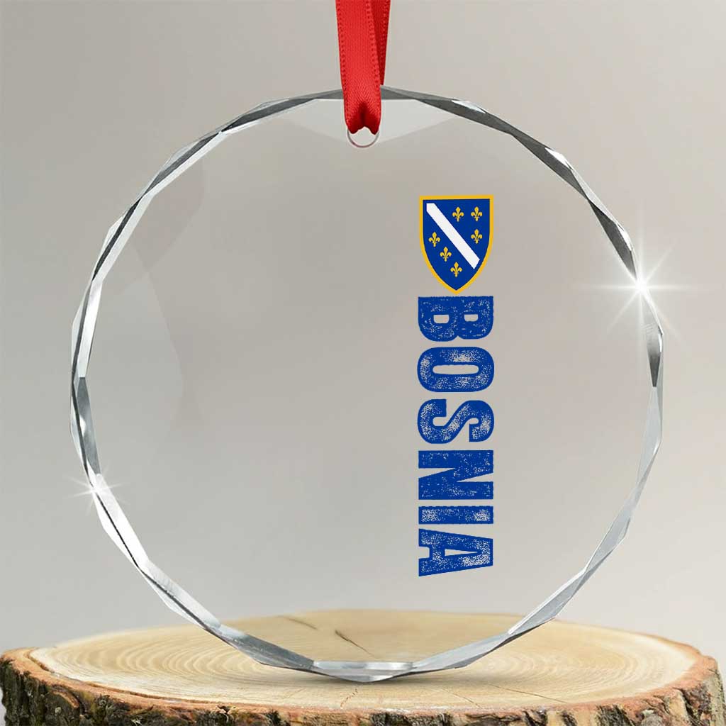 Bosnia Typography Coat of Arms Crystal Glass Ornament Golden Lily Shield Modern Graphic TS02 Transparent Glass 3'' Circle Print Your Wear