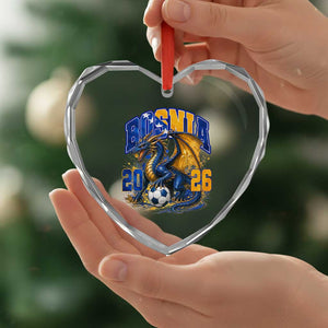 Bosnian Dragon Fudbal Fan Heart Crystal Glass Ornament Bosnia And Herzegovina Pride