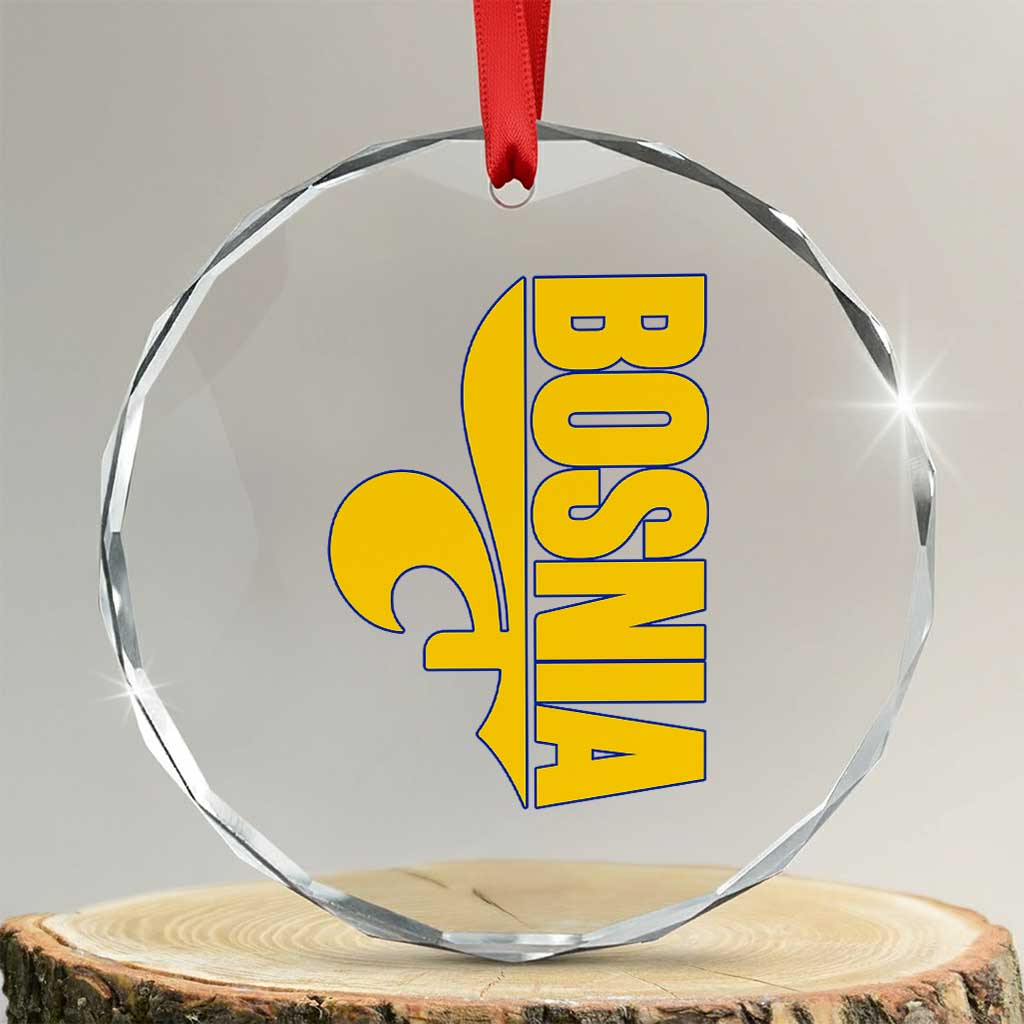 Bosnian Fleur De Lis Flag Crystal Glass Ornament Proud Bosnia Heritage Gift TS12 Transparent Glass 3'' Circle Print Your Wear
