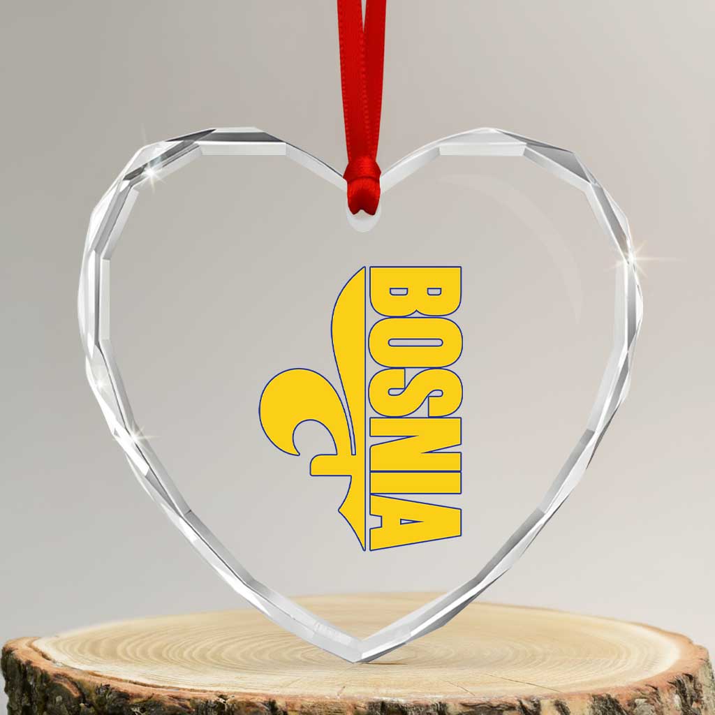 Bosnian Fleur De Lis Flag Heart Crystal Glass Ornament Proud Bosnia Heritage Gift TS12 Transparent Glass 3'' Heart Print Your Wear