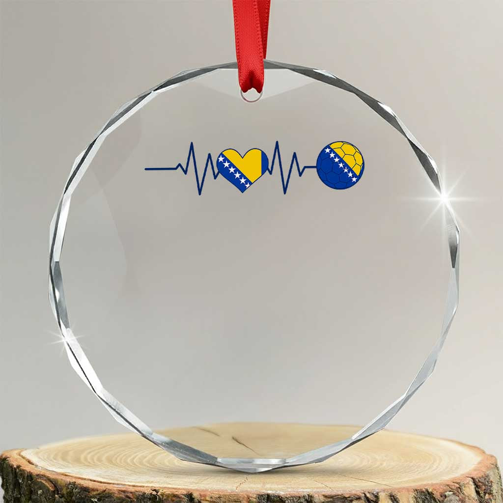 Bosnian Fudbal Heartbeat Crystal Glass Ornament Bosnia And Herzegovina Soccer Fan Gift