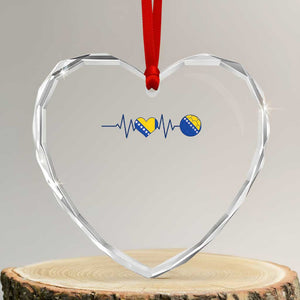 Bosnian Fudbal Heartbeat Heart Crystal Glass Ornament Bosnia And Herzegovina Soccer Fan Gift