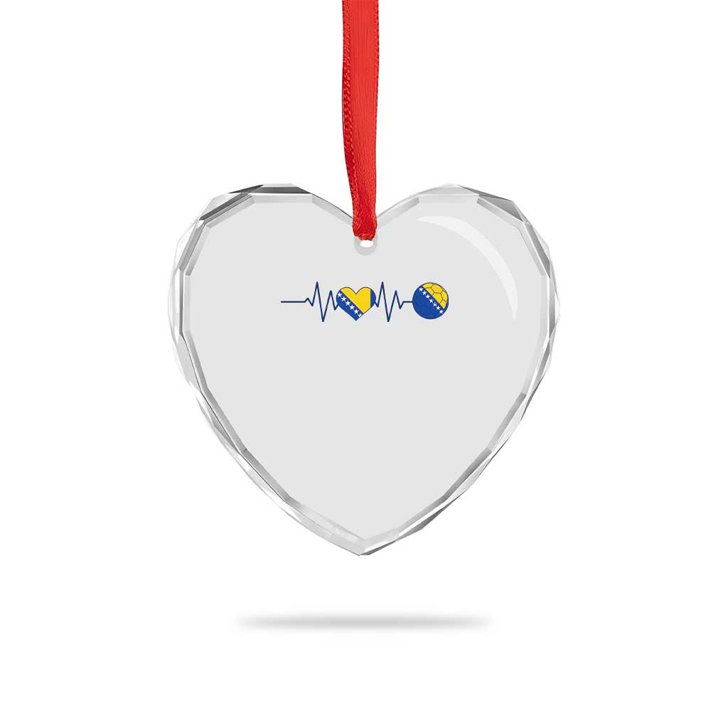 Bosnian Fudbal Heartbeat Heart Crystal Glass Ornament Bosnia And Herzegovina Soccer Fan Gift