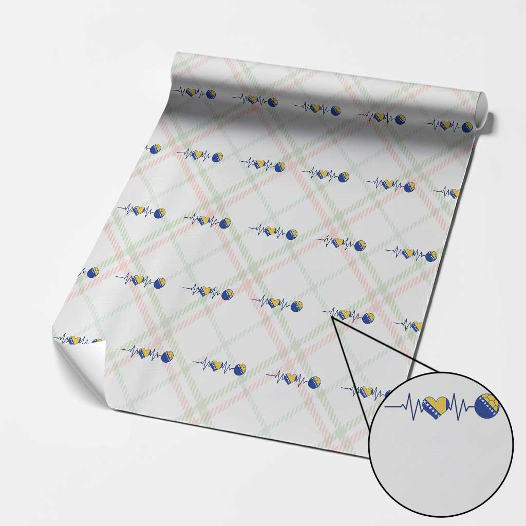 Bosnian Fudbal Heartbeat Wrapping Paper Roll Bosnia And Herzegovina Soccer Fan Gift