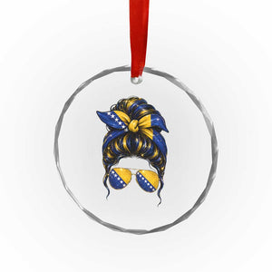 Bosnian Girl Messy Bun Flag Bandana Woman Graphic Crystal Glass Ornament Bosnia Herzegovina Pride