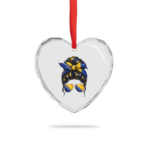 Bosnian Girl Messy Bun Flag Bandana Woman Graphic Heart Crystal Glass Ornament Bosnia Herzegovina Pride