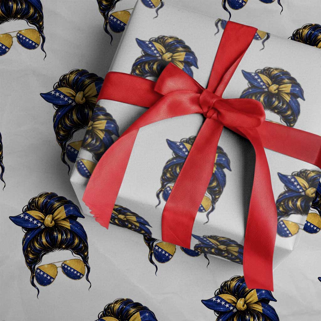 Bosnian Girl Messy Bun Flag Bandana Woman Graphic Wrapping Paper Roll Bosnia Herzegovina Pride