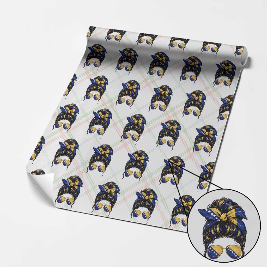 Bosnian Girl Messy Bun Flag Bandana Woman Graphic Wrapping Paper Roll Bosnia Herzegovina Pride