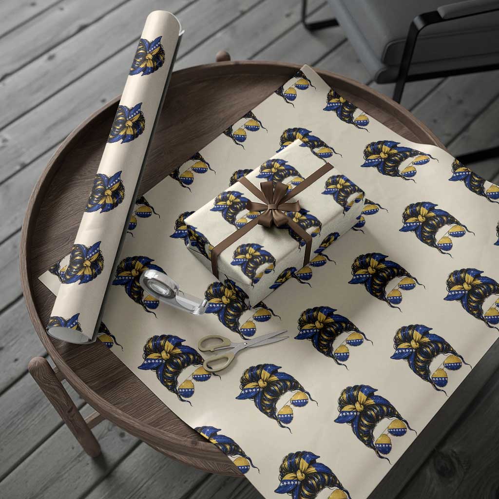Bosnian Girl Messy Bun Flag Bandana Woman Graphic Wrapping Paper Roll Bosnia Herzegovina Pride
