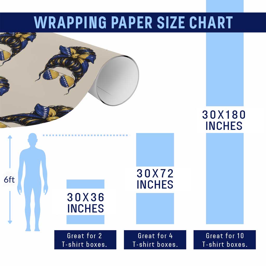 Bosnian Girl Messy Bun Flag Bandana Woman Graphic Wrapping Paper Roll Bosnia Herzegovina Pride