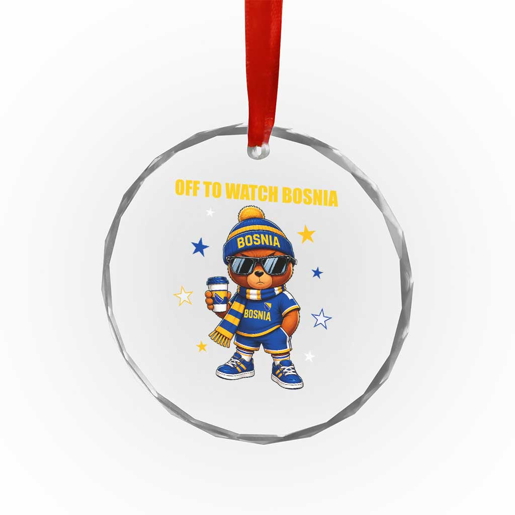 Bosnian Teddy Bear Fudbal Fan Crystal Glass Ornament Off To Watch Bosnia