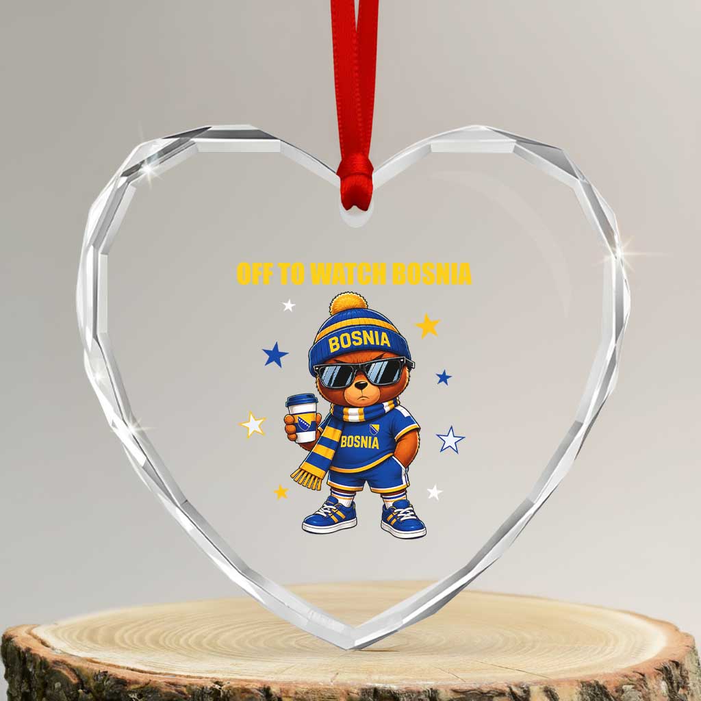 Bosnian Teddy Bear Fudbal Fan Heart Crystal Glass Ornament Off To Watch Bosnia