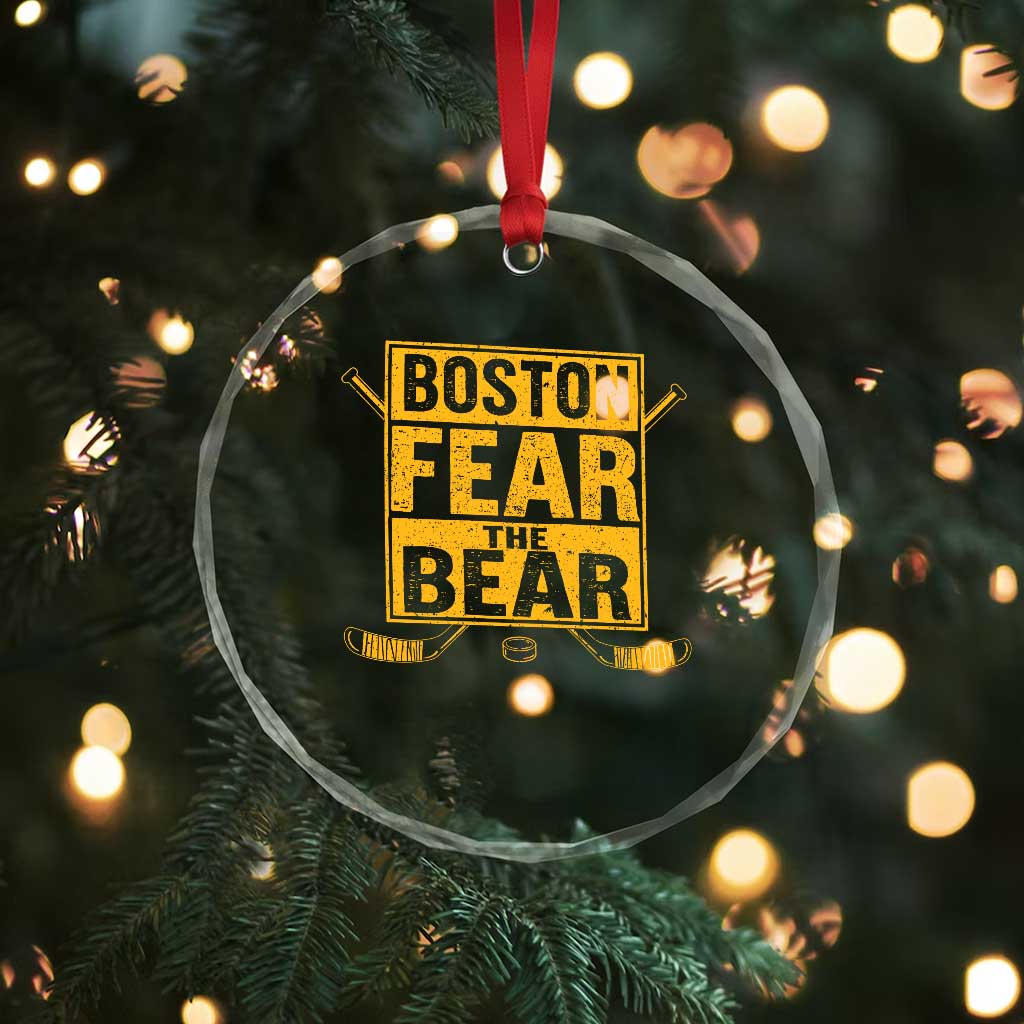 Boston Ice Hockey Crystal Glass Ornament Fear The Bear TS10 Print Your Wear