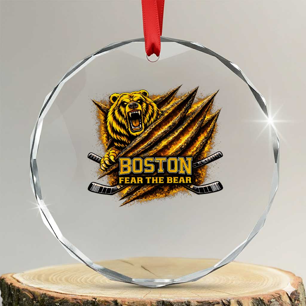 Boston Ice Hockey Crystal Glass Ornament Retro Fear The Bear Funny Sarcastic Saying TS10 Transparent Glass 3'' Circle Print Your Wear