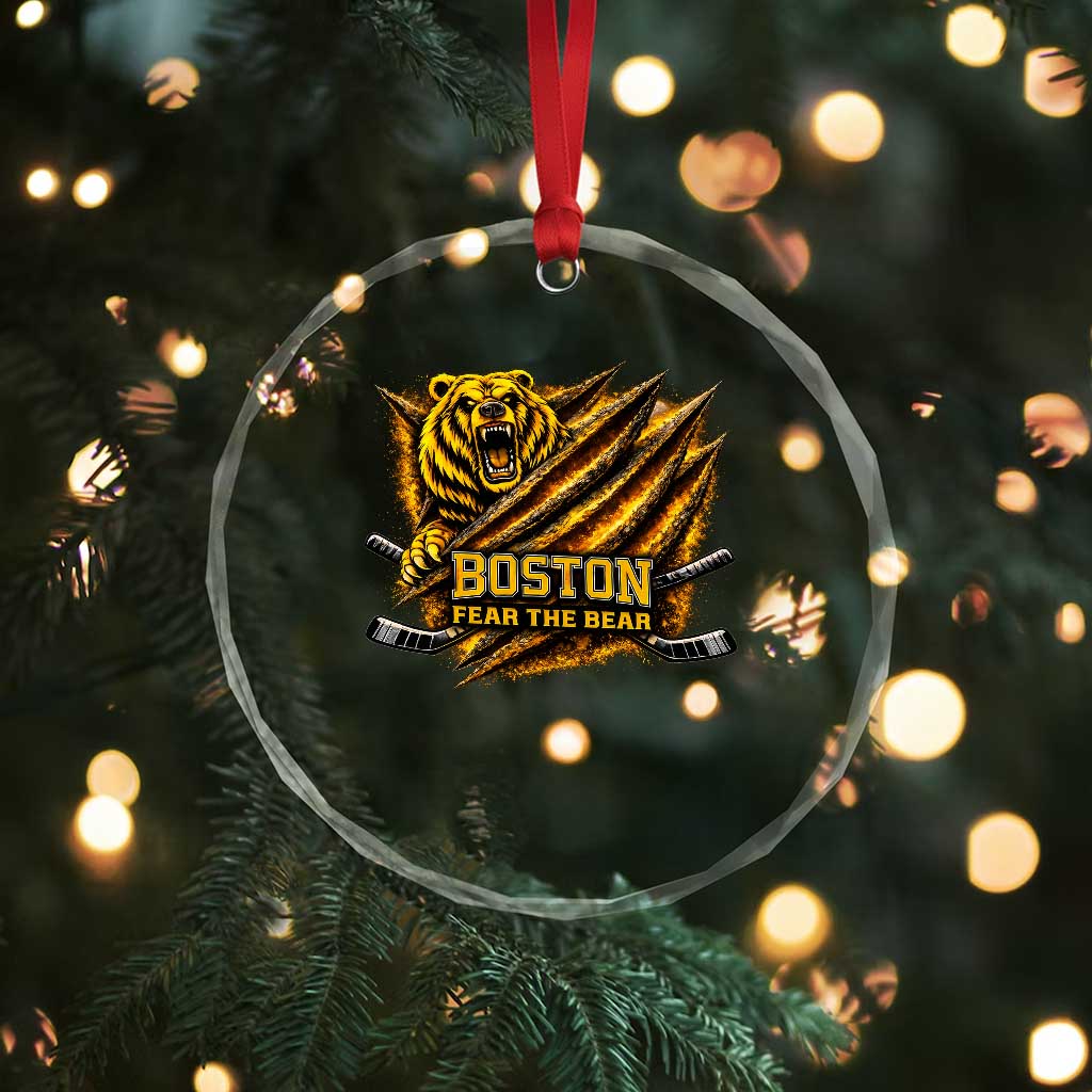 Boston Ice Hockey Crystal Glass Ornament Retro Fear The Bear Funny Sarcastic Saying TS10 Print Your Wear