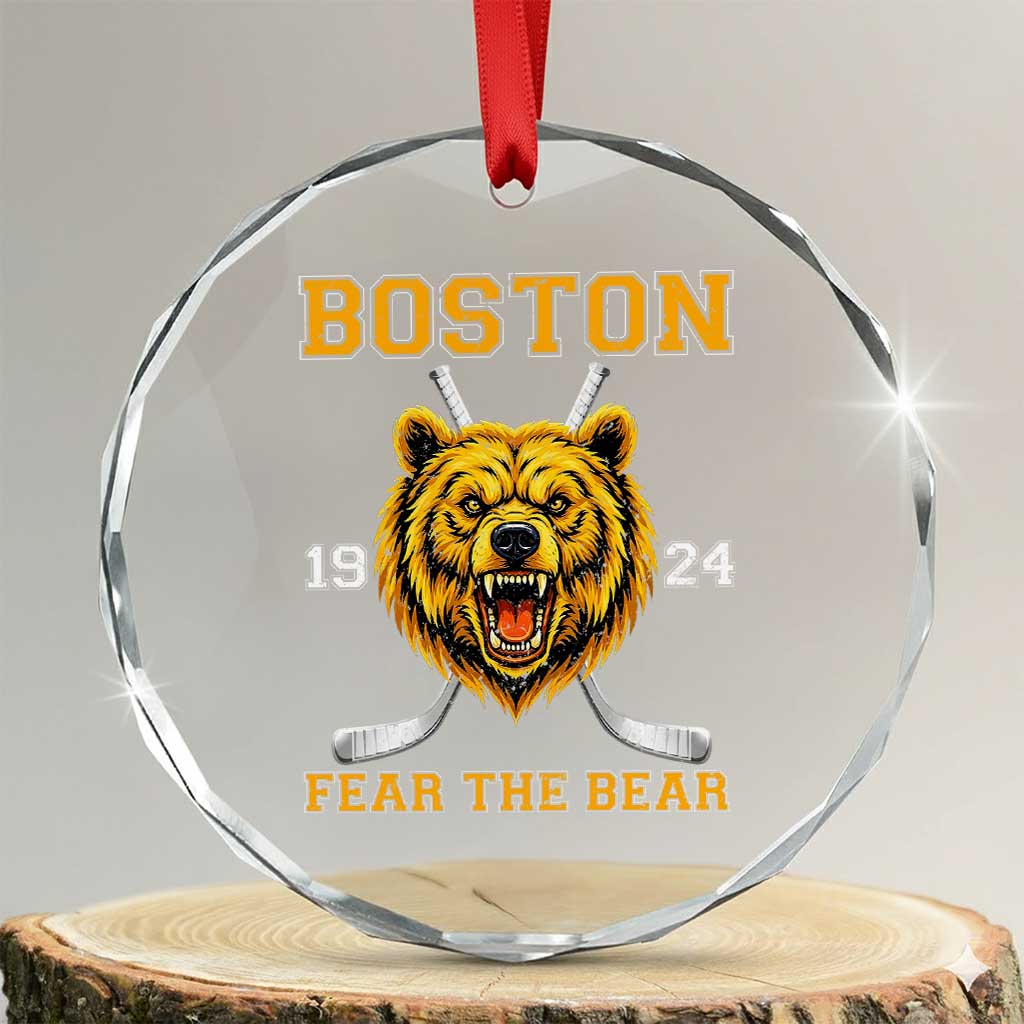 Boston Ice Hockey Crystal Glass Ornament Retro Vintage Fear The Bear TS10 Transparent Glass 3'' Circle Print Your Wear