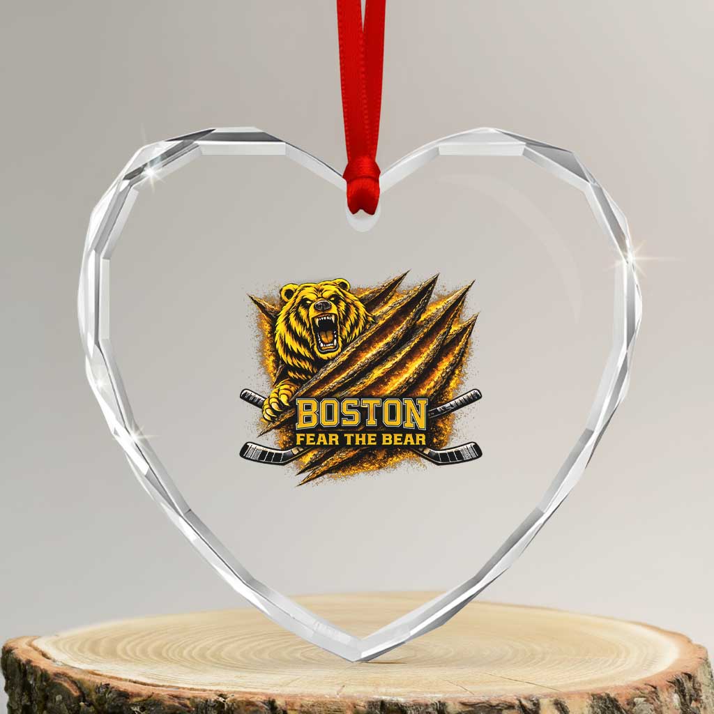 Boston Ice Hockey Heart Crystal Glass Ornament Retro Fear The Bear Funny Sarcastic Saying TS10 Transparent Glass 3'' Heart Print Your Wear