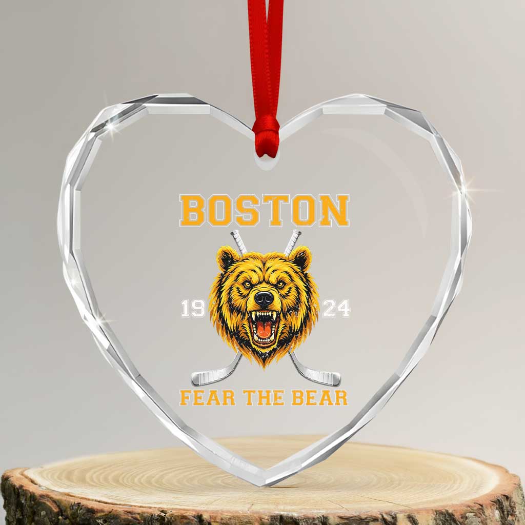 Boston Ice Hockey Heart Crystal Glass Ornament Retro Vintage Fear The Bear TS10 Transparent Glass 3'' Heart Print Your Wear
