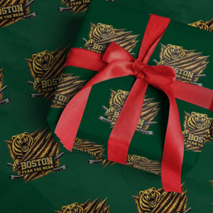 Boston Ice Hockey Wrapping Paper Roll Retro Fear The Bear Funny Sarcastic Saying TS10 Green Print Your Wear