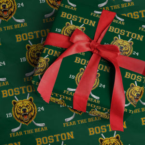 Boston Ice Hockey Wrapping Paper Roll Retro Vintage Fear The Bear TS10 Green Print Your Wear