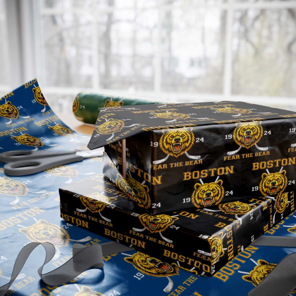 Boston Ice Hockey Wrapping Paper Roll Retro Vintage Fear The Bear TS10 Black Print Your Wear
