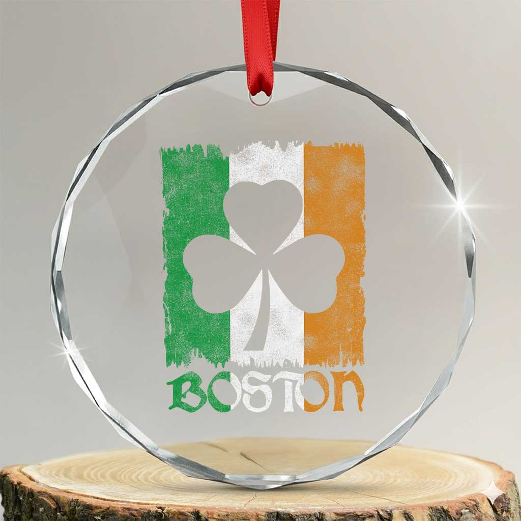 Boston St Patricks Day Crystal Glass Ornament Distressed Shamrock Vintage Irish Flag TS11 Transparent Glass 3'' Circle Print Your Wear
