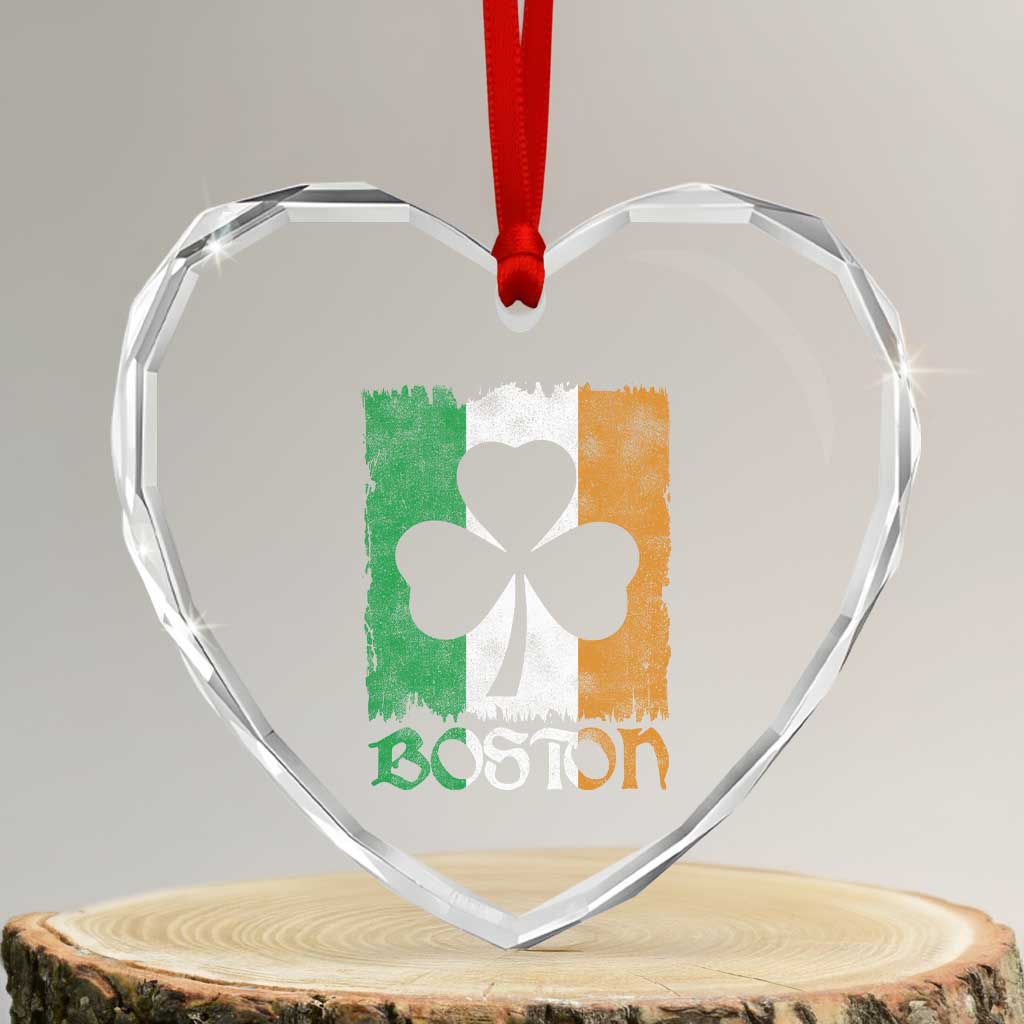 Boston St Patricks Day Heart Crystal Glass Ornament Distressed Shamrock Vintage Irish Flag TS11 Transparent Glass 3'' Heart Print Your Wear