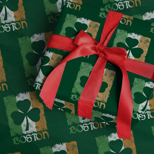 Boston St Patricks Day Wrapping Paper Roll Distressed Shamrock Vintage Irish Flag TS11 Green Print Your Wear