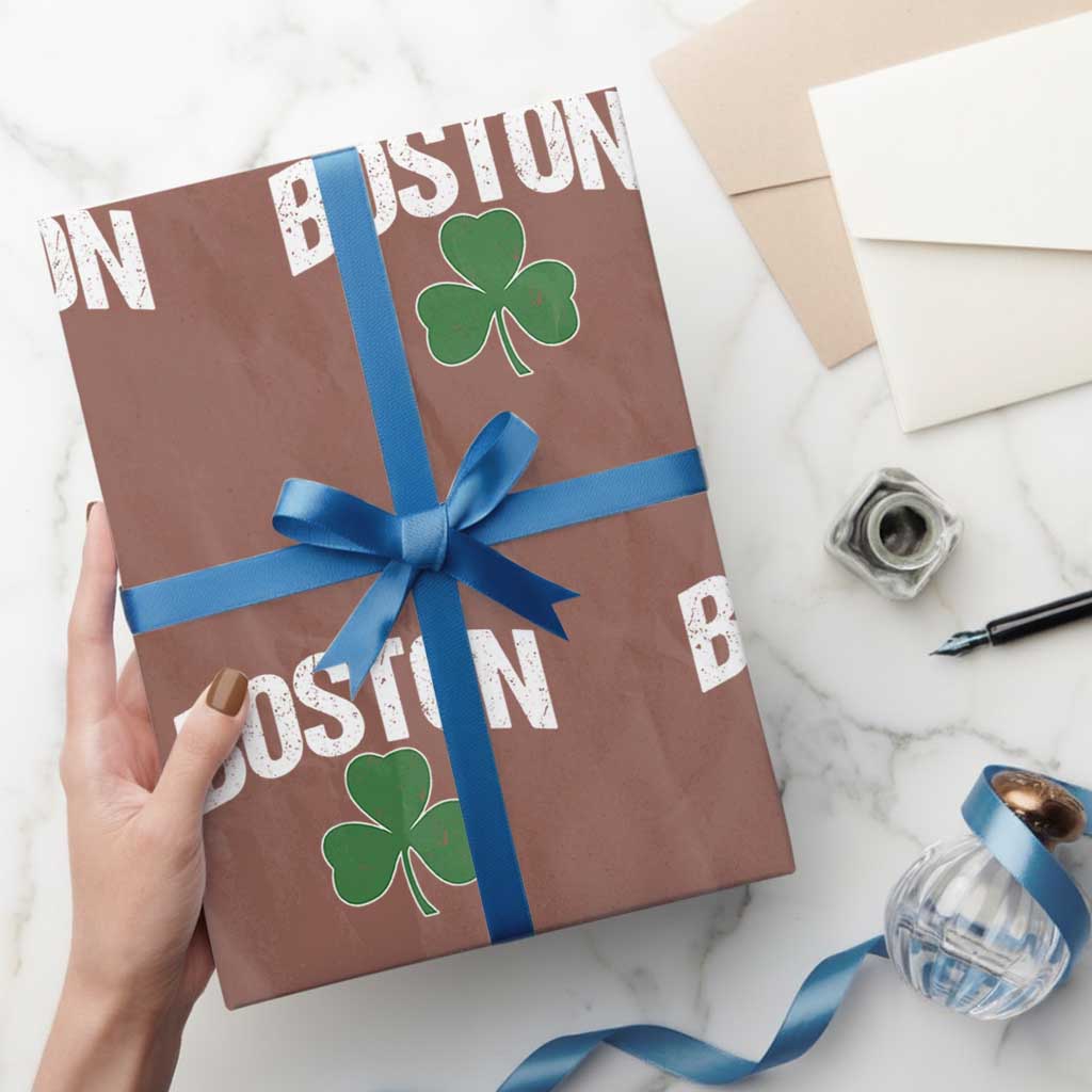 Boston Wrapping Paper Roll St Patricks Day Irish Green Shamrock Massachusetts TS10 Mocha Print Your Wear