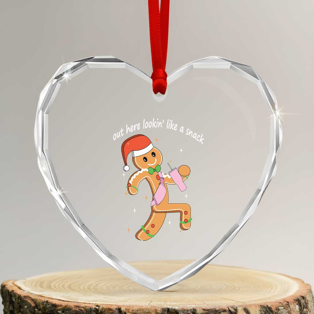 Boujee Gingerbread Man Heart Crystal Glass Ornament Out Here Lookin' Like A Snack TS02 Transparent Glass 3'' Heart Print Your Wear