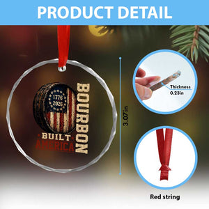 Bourbon Built America Vintage Distressed Graphic Crystal Glass Ornament American Flag Whiskey Barrel 1776 to 2026 Semiquincentennial Patriotic
