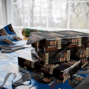 Bourbon Built America Vintage Distressed Graphic Wrapping Paper Roll American Flag Whiskey Barrel 1776 to 2026 Semiquincentennial Patriotic