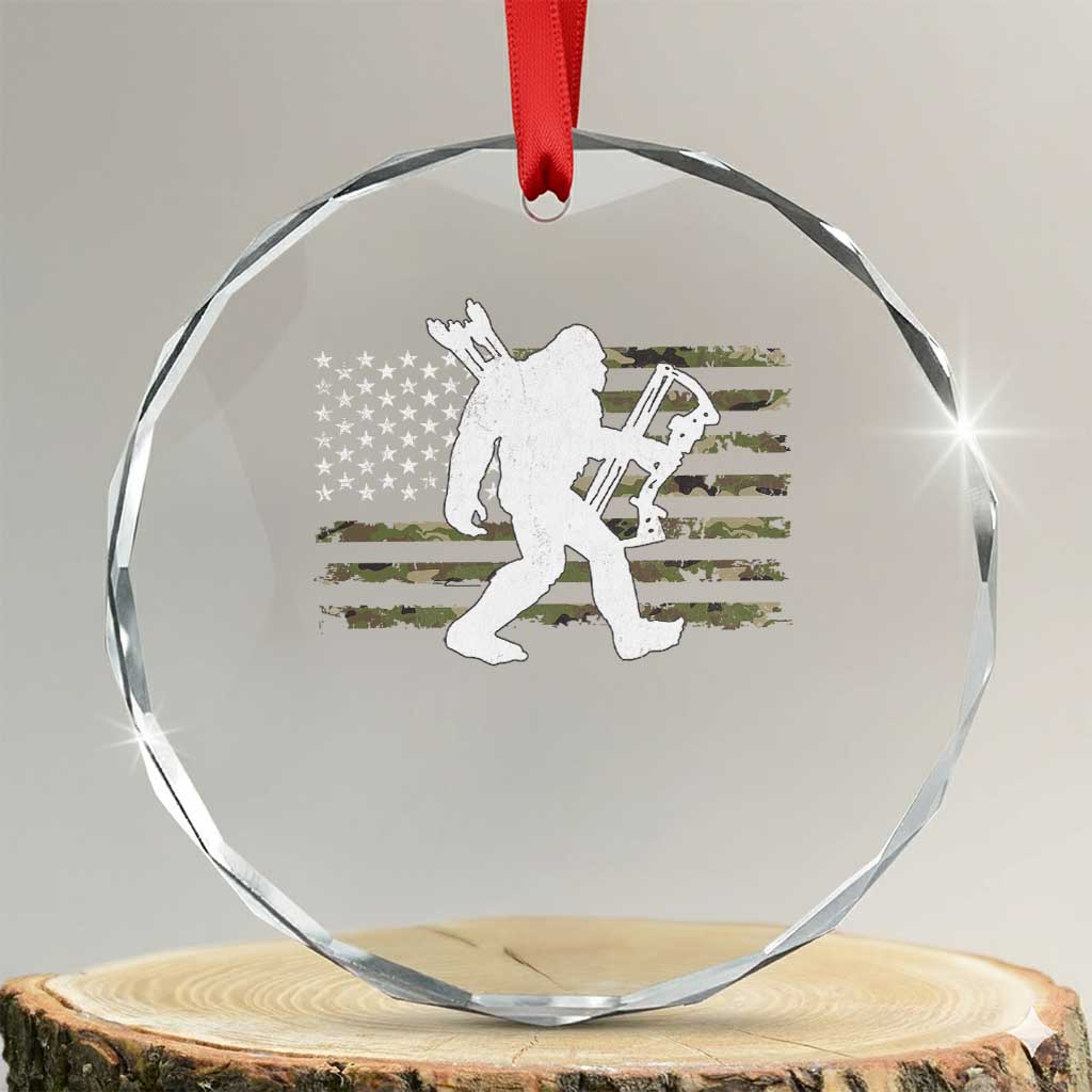 Bow Hunting Archer Bigfoot Crystal Glass Ornament Sasquatch Camo US Flag Hunter Dad TS10 Transparent Glass 3'' Circle Print Your Wear