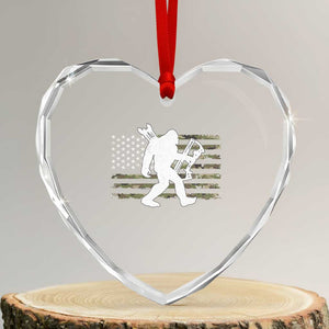 Bow Hunting Archer Bigfoot Heart Crystal Glass Ornament Sasquatch Camo US Flag Hunter Dad TS10 Transparent Glass 3'' Heart Print Your Wear