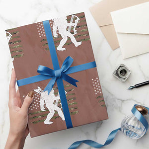 Bow Hunting Archer Bigfoot Wrapping Paper Roll Sasquatch Camo US Flag Hunter Dad TS10 Mocha Print Your Wear