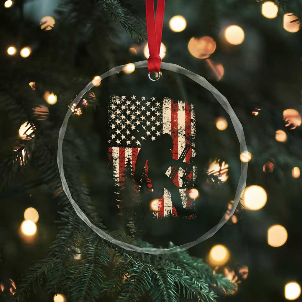 Bow Hunting Bigfoot America Flag Crystal Glass Ornament Patriotic Sasquatch With Archer Hunter Dad TS10 Print Your Wear