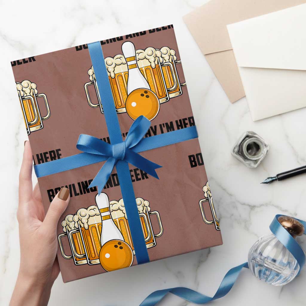 Bowling And Beer That's Why I'm Here Wrapping Paper Roll Drinking Bowling Gift TS12 Mocha Print Your Wear