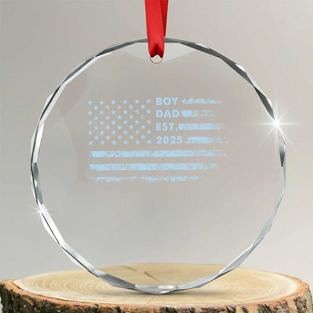 Boy Dad Est 2025 Crystal Glass Ornament American Flag First Fathers Day TS10 Transparent Glass 3'' Circle Print Your Wear