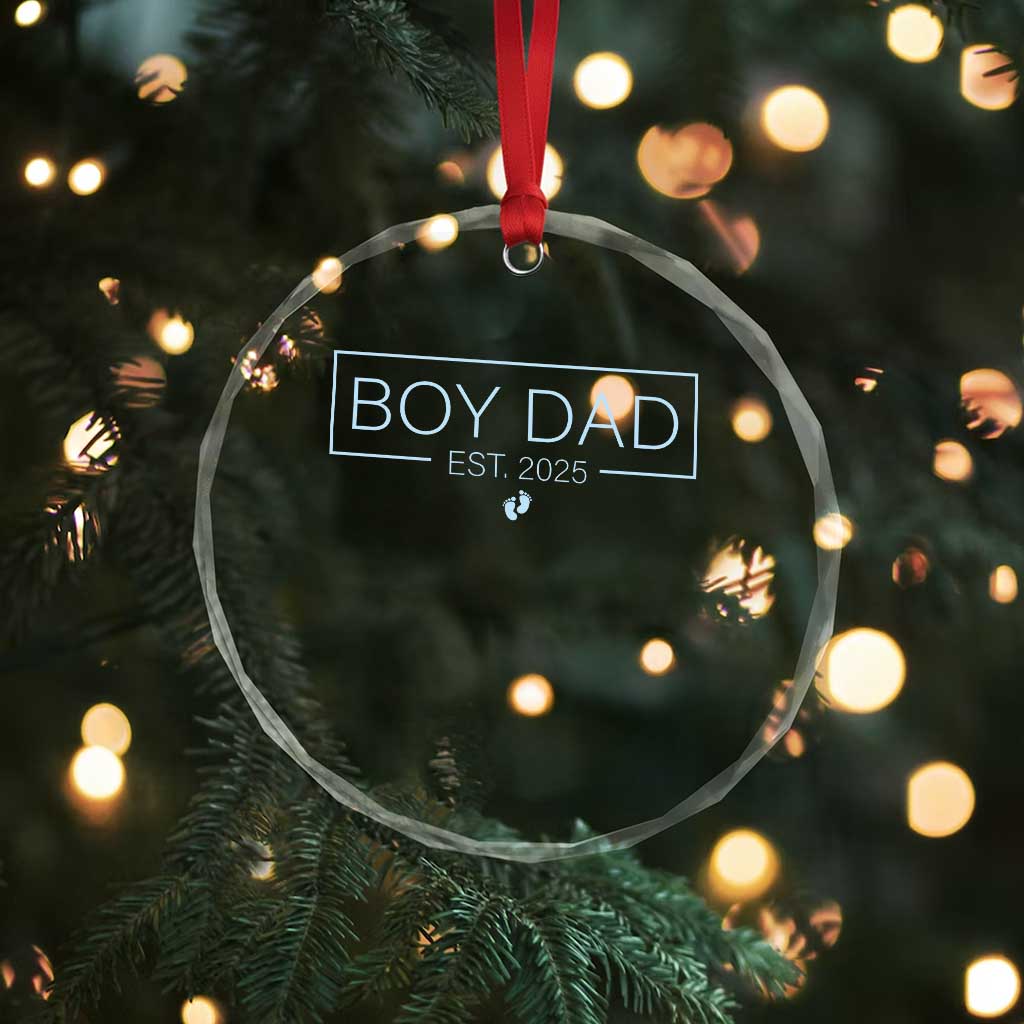 Boy Dad Est 2025 Crystal Glass Ornament Newborn Daddy Father Baby Boy Son Expect Baby TS10 Print Your Wear