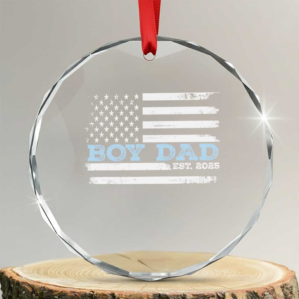 Boy Dad Est 2025 Crystal Glass Ornament Newborn Daddy Father Baby Boy Son USA Flag TS10 Transparent Glass 3'' Circle Print Your Wear