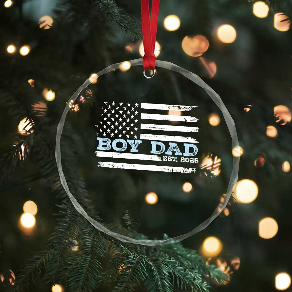 Boy Dad Est 2025 Crystal Glass Ornament Newborn Daddy Father Baby Boy Son USA Flag TS10 Print Your Wear