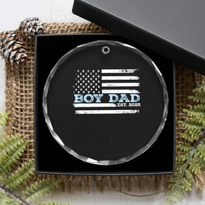 Boy Dad Est 2025 Crystal Glass Ornament Newborn Daddy Father Baby Boy Son USA Flag TS10 Print Your Wear
