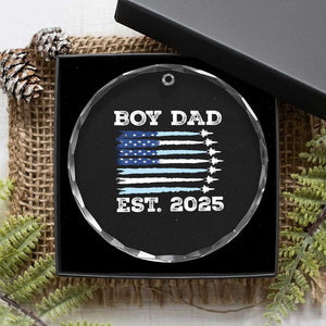 Boy Dad Est 2025 Crystal Glass Ornament Newborn Daddy Father Baby Boy Son USA Flag Fighter Jets TS10 Print Your Wear