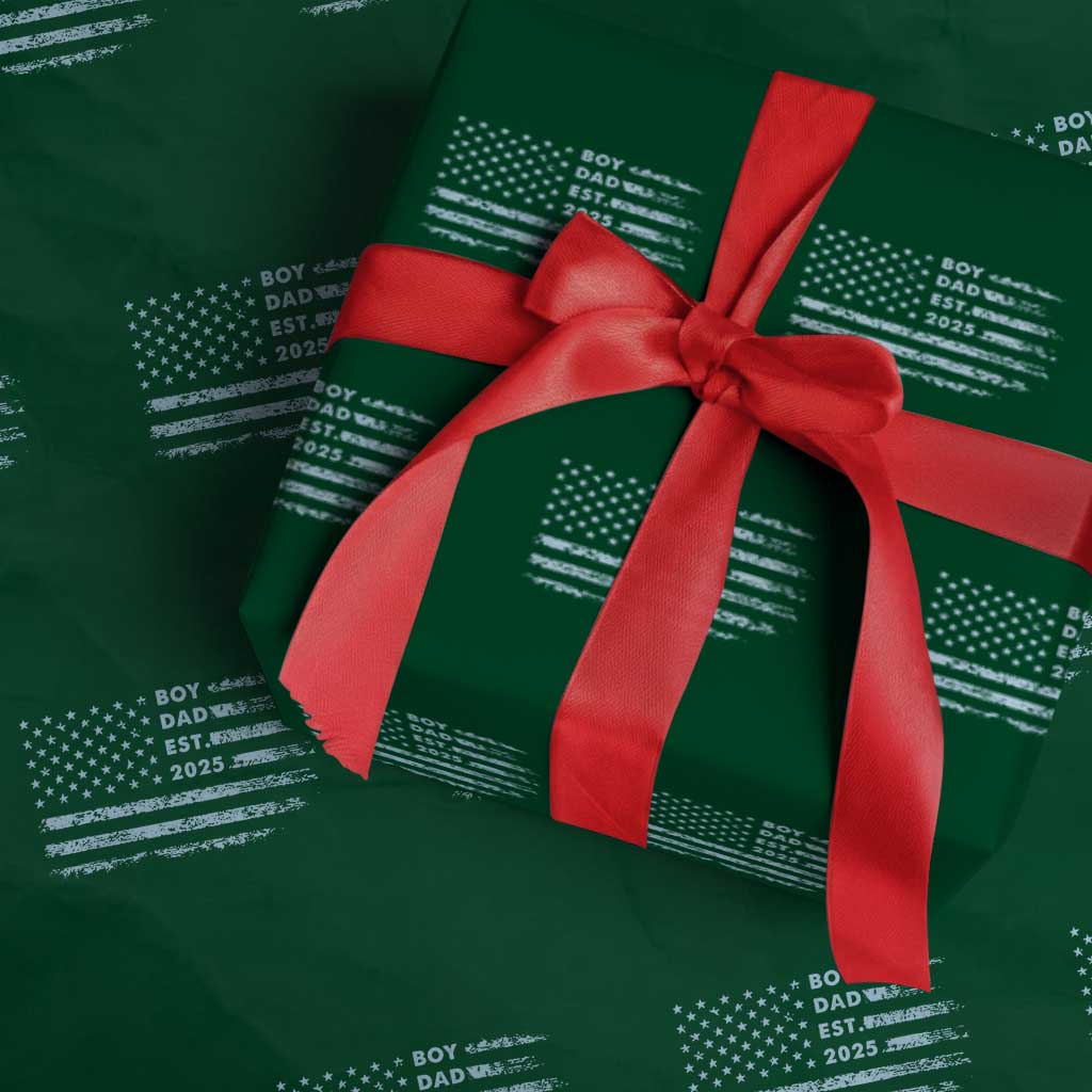 Boy Dad Est 2025 Wrapping Paper Roll American Flag First Fathers Day TS10 Green Print Your Wear